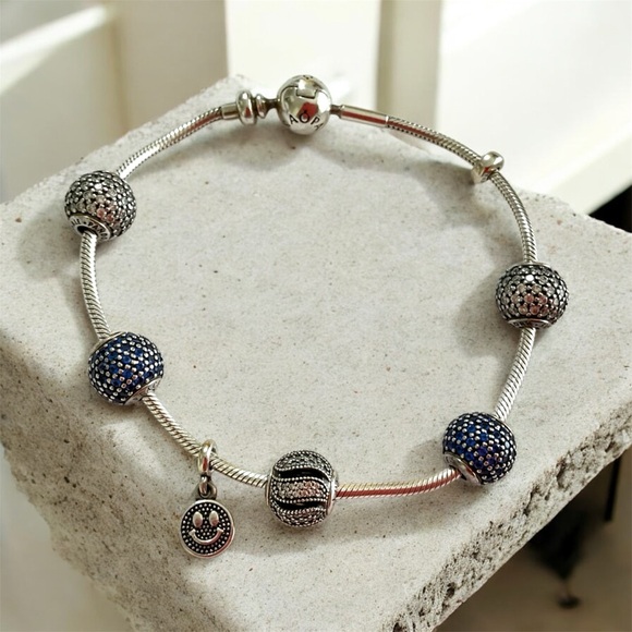 Pandora Jewelry - Pandora Silver Bracelet with Blue Charms